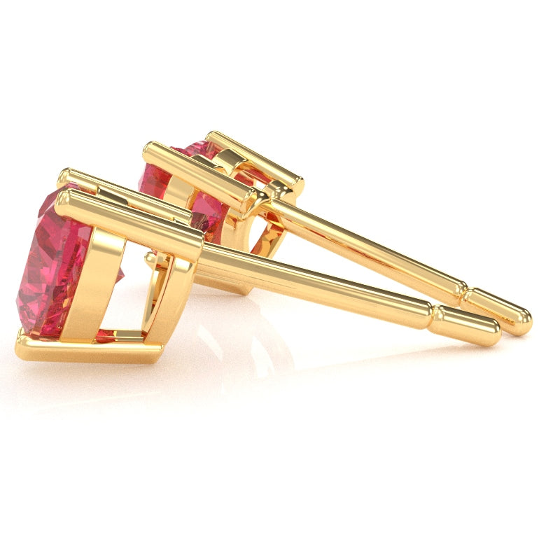Pink Tourmaline 5mm Heart Stud Earrings in 14k Yellow Gold