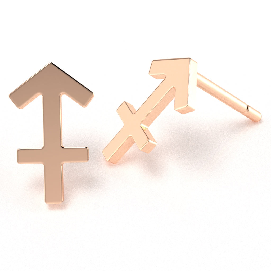 Sagittarius Zodiac Sign Stud Earrings In Solid 14K Rose Gold