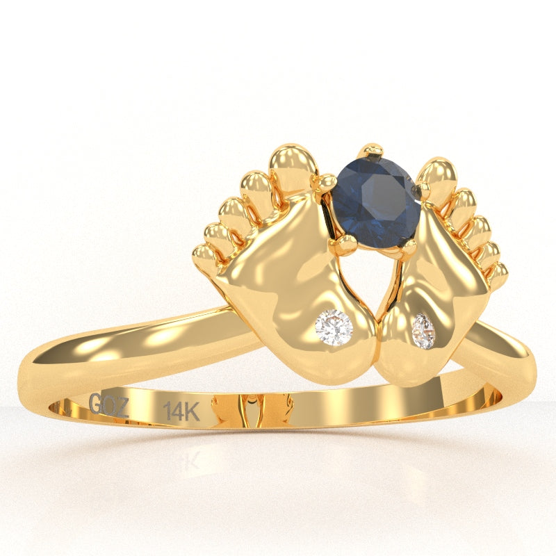 Baby Feet Lab-Created Sapphire Diamond Ring In 14k Yellow Gold
