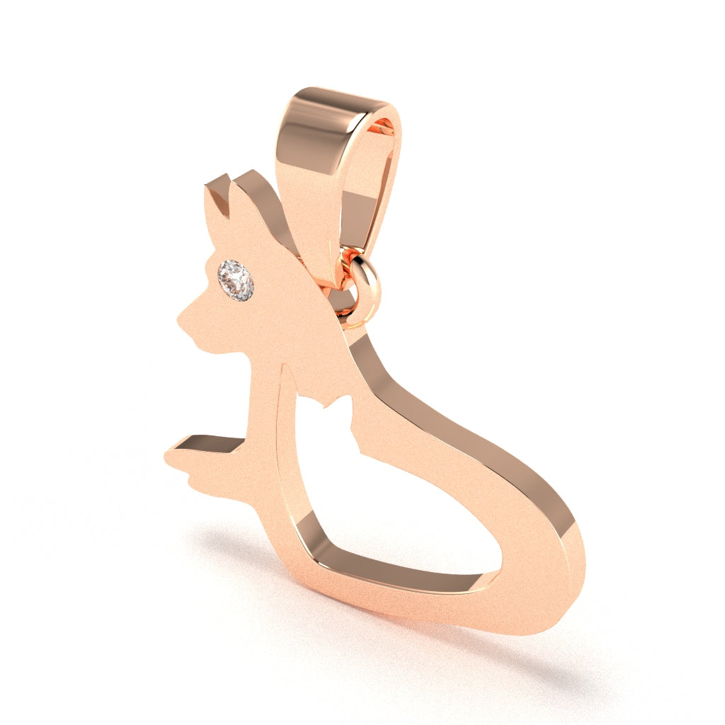 Dog And Cat Diamond Pendant In Solid 14k Rose Gold