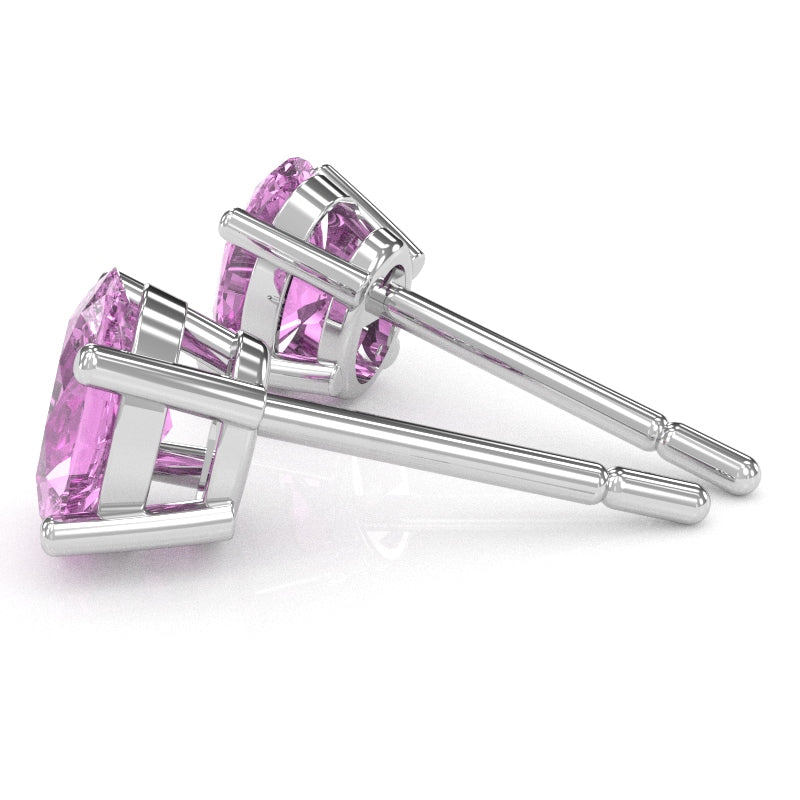 Lab-Created Pink Sapphire 7x5mm Oval Stud Earrings in 14k White Gold