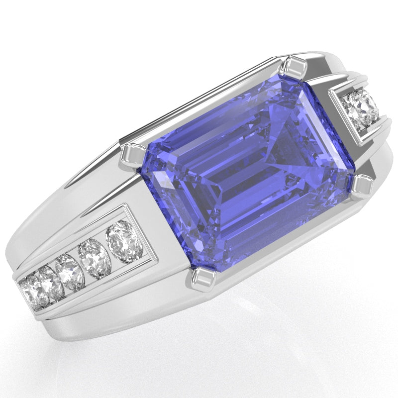 Men's Tanzanite Diamond Channel Ring In Solid 10k White Gold