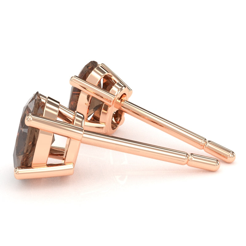 Smoky Quartz 8x6mm Oval Stud Earrings in 14k Rose Gold