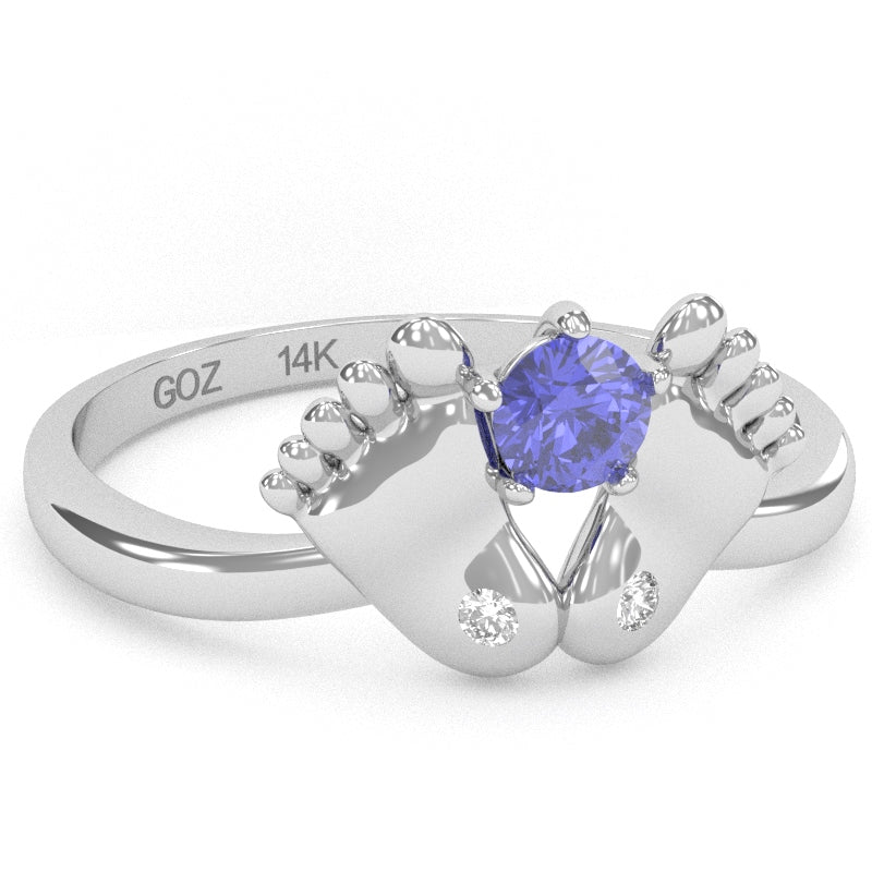 Baby Feet Tanzanite Diamond Ring In 14k White Gold