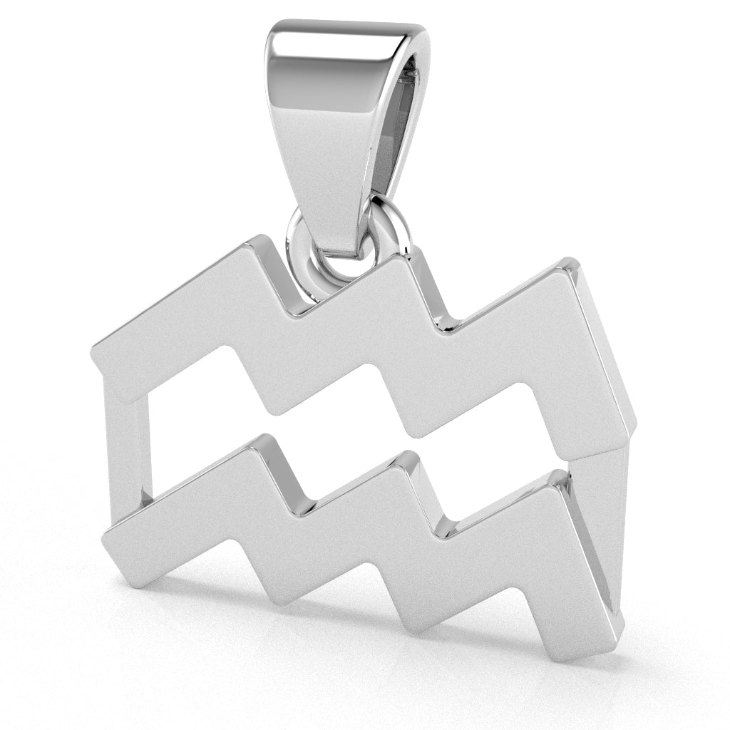 Aquarius Zodiac Sign Pendant In Solid 10K White Gold