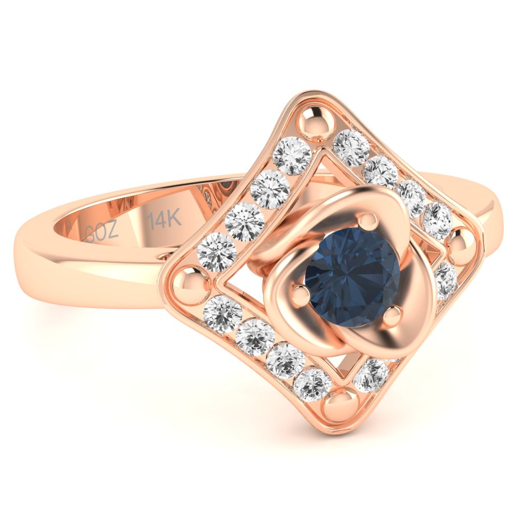 Rose Love Sapphire Diamond Ring In 14k Rose Gold