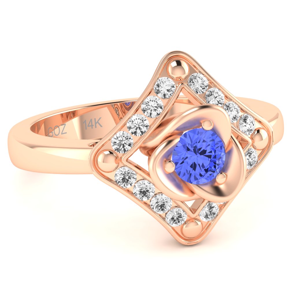 Rose Love Tanzanite Diamond Ring In 14k Rose Gold