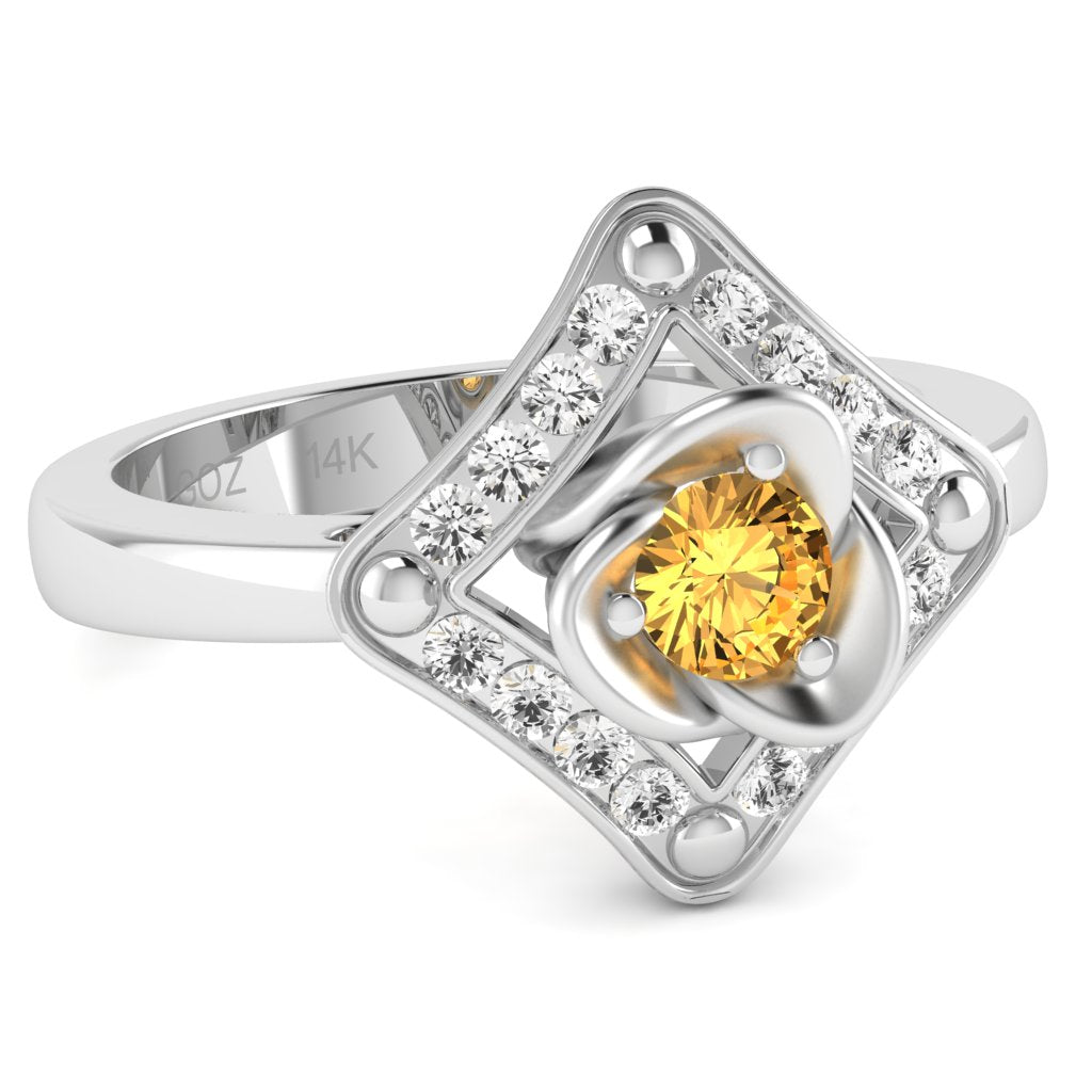 Rose Love Citrine Diamond Ring In 14k White Gold