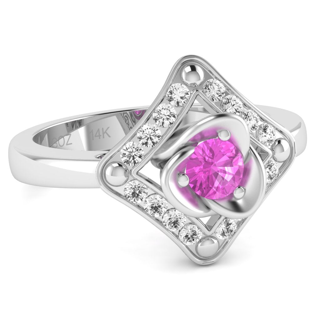 Rose Love Lab-Created Pink Sapphire Diamond Ring In 14k White Gold