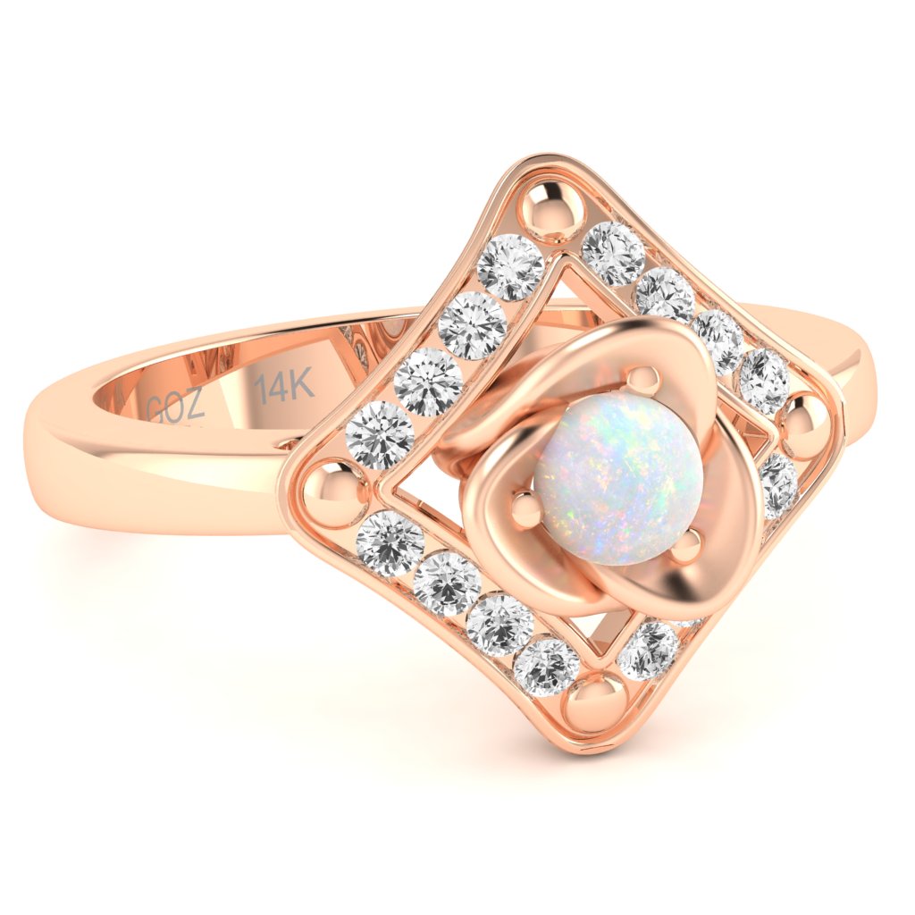Rose Love Opal Diamond Ring In 14k Rose Gold