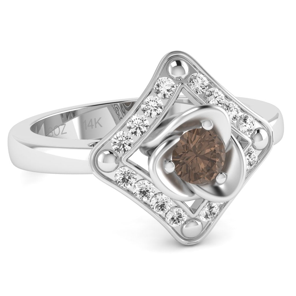 Rose Love Smoky Quartz Diamond Ring In 14k White Gold