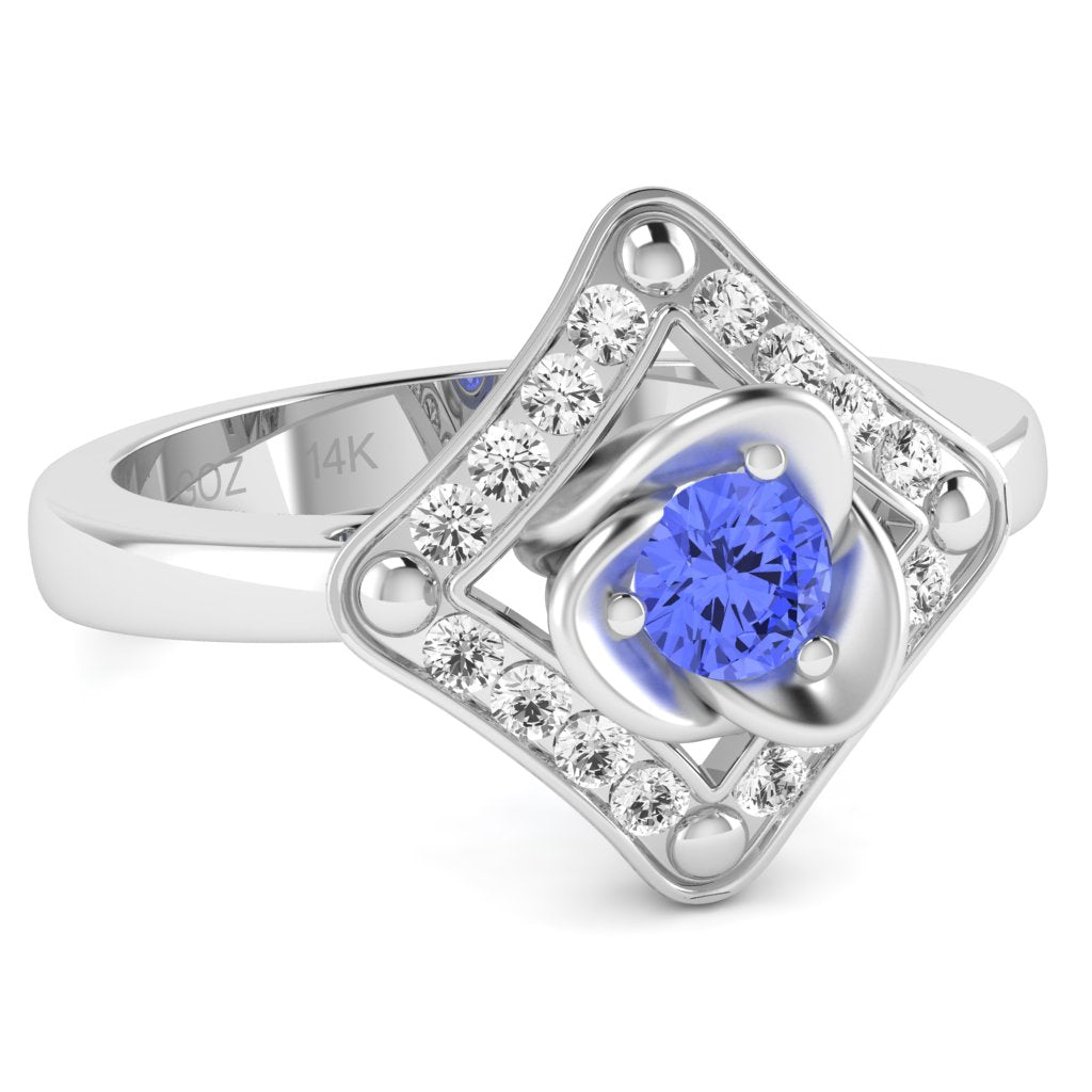 Rose Love Tanzanite Diamond Ring In 14k White Gold