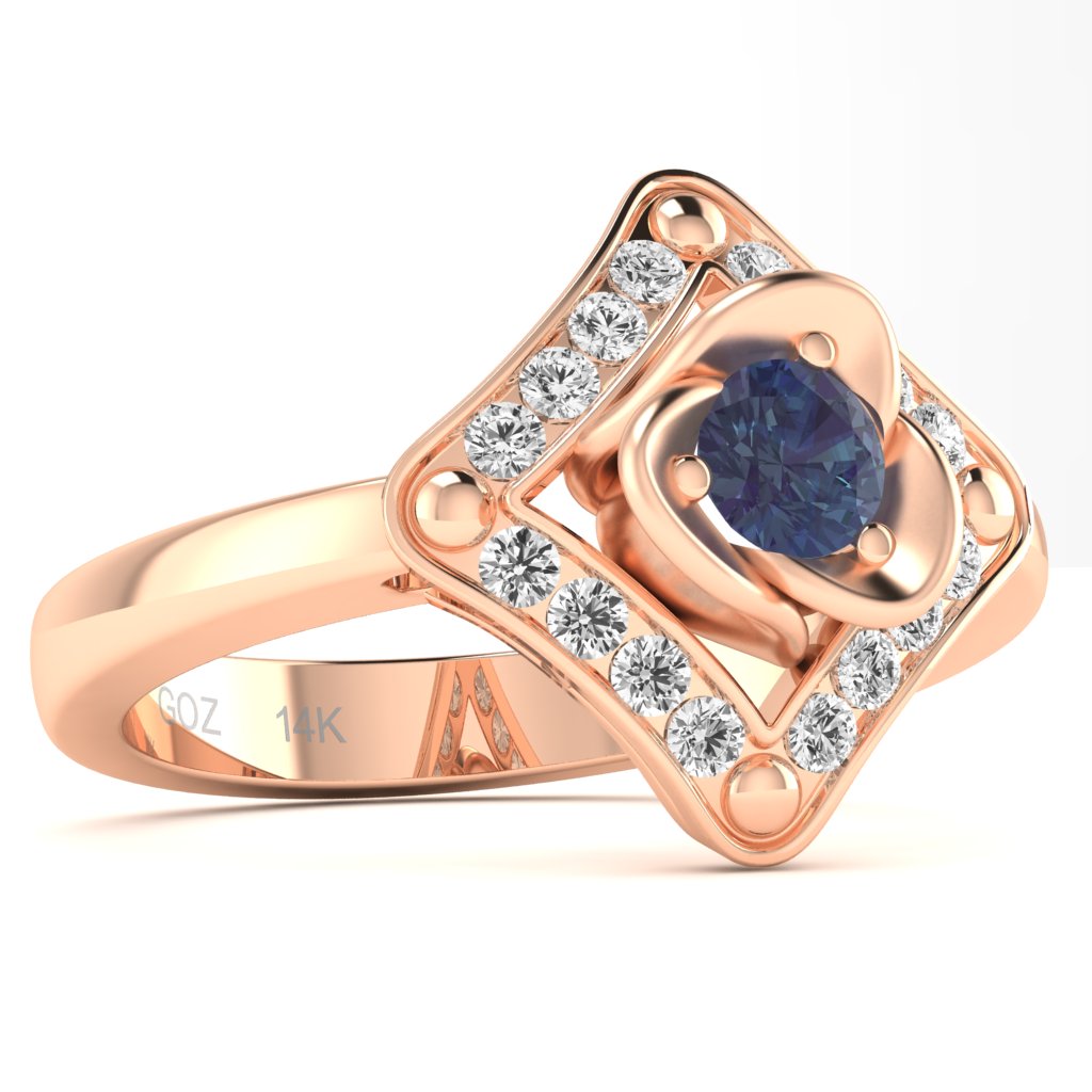 Rose Love Lab-Created Alexandrite Diamond Ring In 14k Rose Gold
