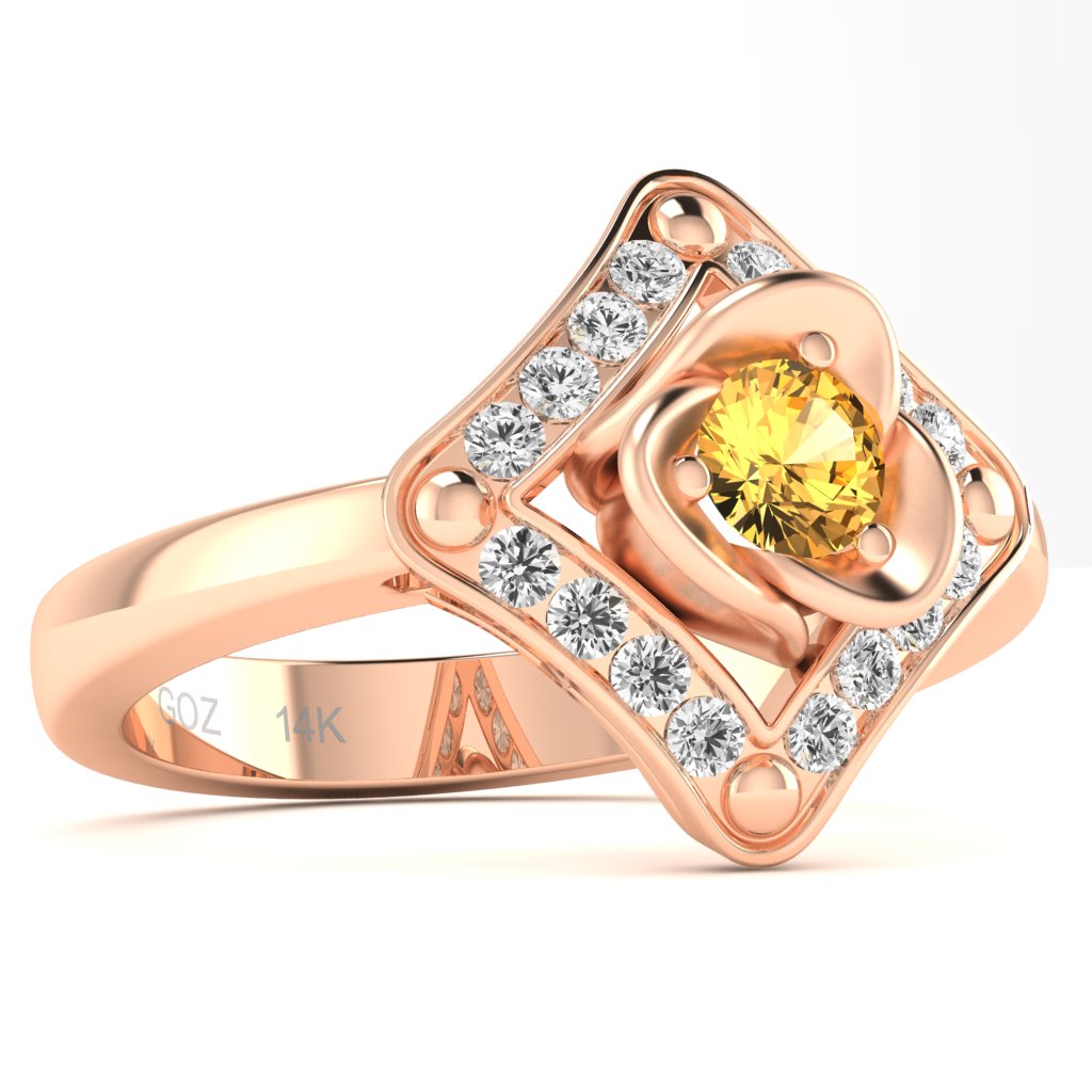 Rose Love Citrine Diamond Ring In 14k Rose Gold