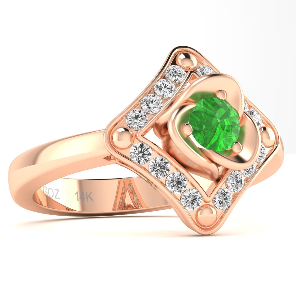 Rose Love Peridot Diamond Ring In 14k Rose Gold