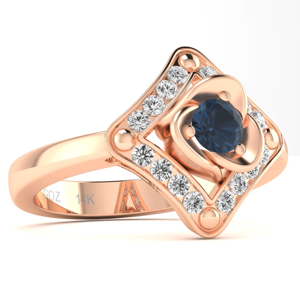 Rose Love Sapphire Diamond Ring In 14k Rose Gold