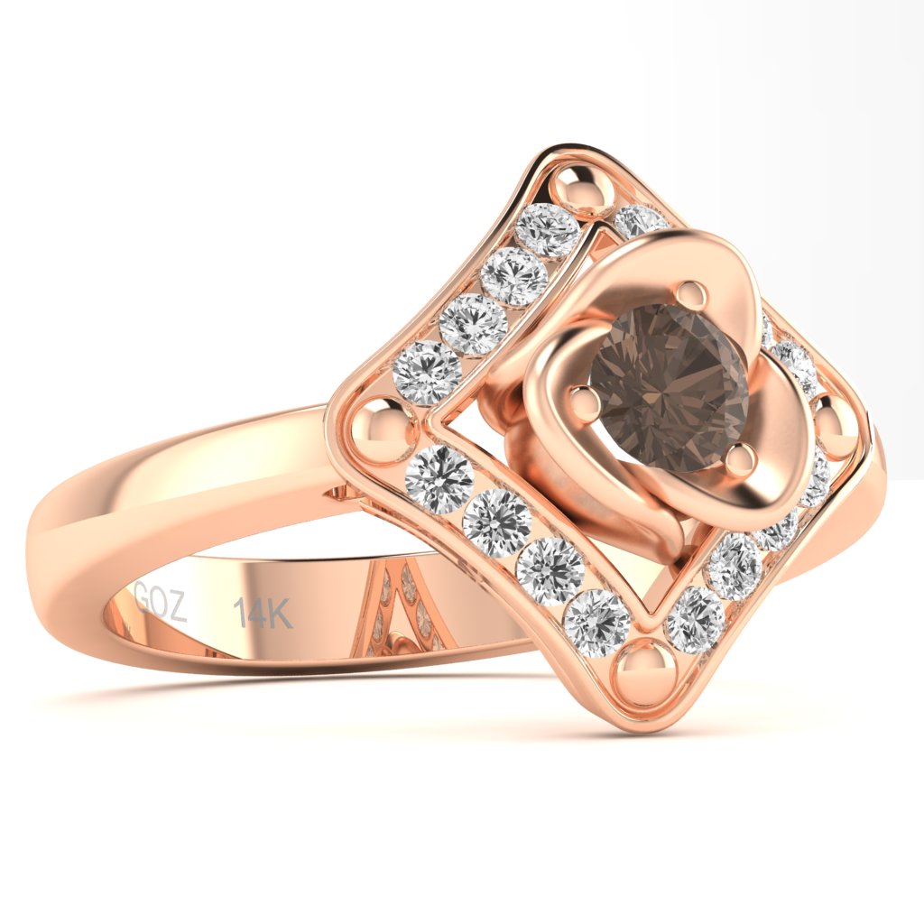 Rose Love Smoky Quartz Diamond Ring In 14k Rose Gold