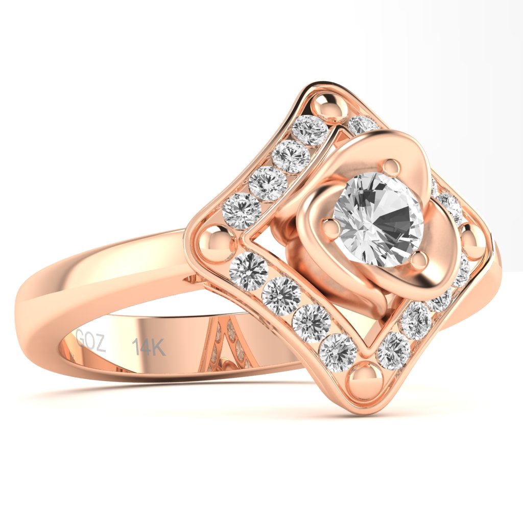 Rose Love White Topaz Diamond Ring In 14k Rose Gold