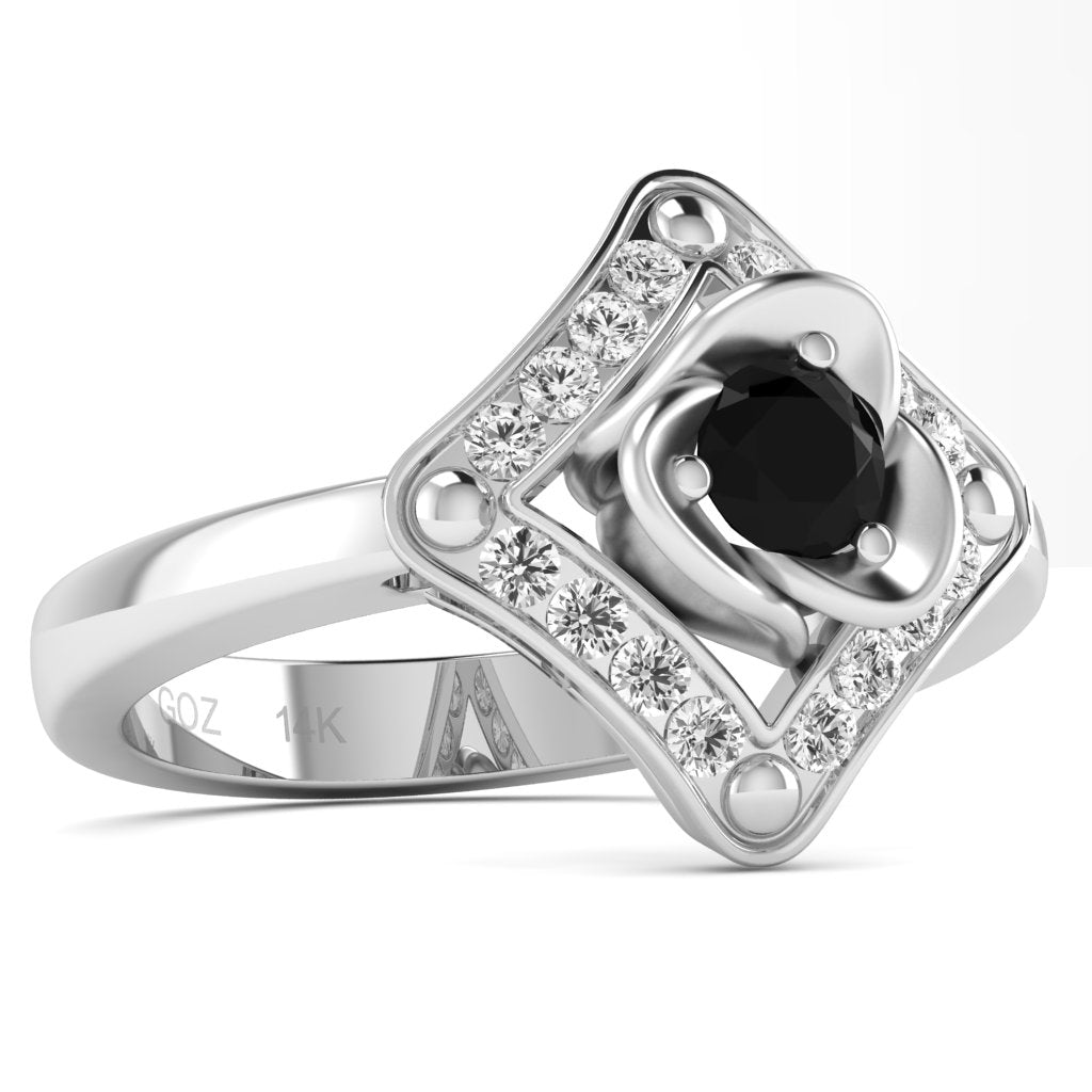 Rose Love Black Onyx Diamond Ring In 14k White Gold