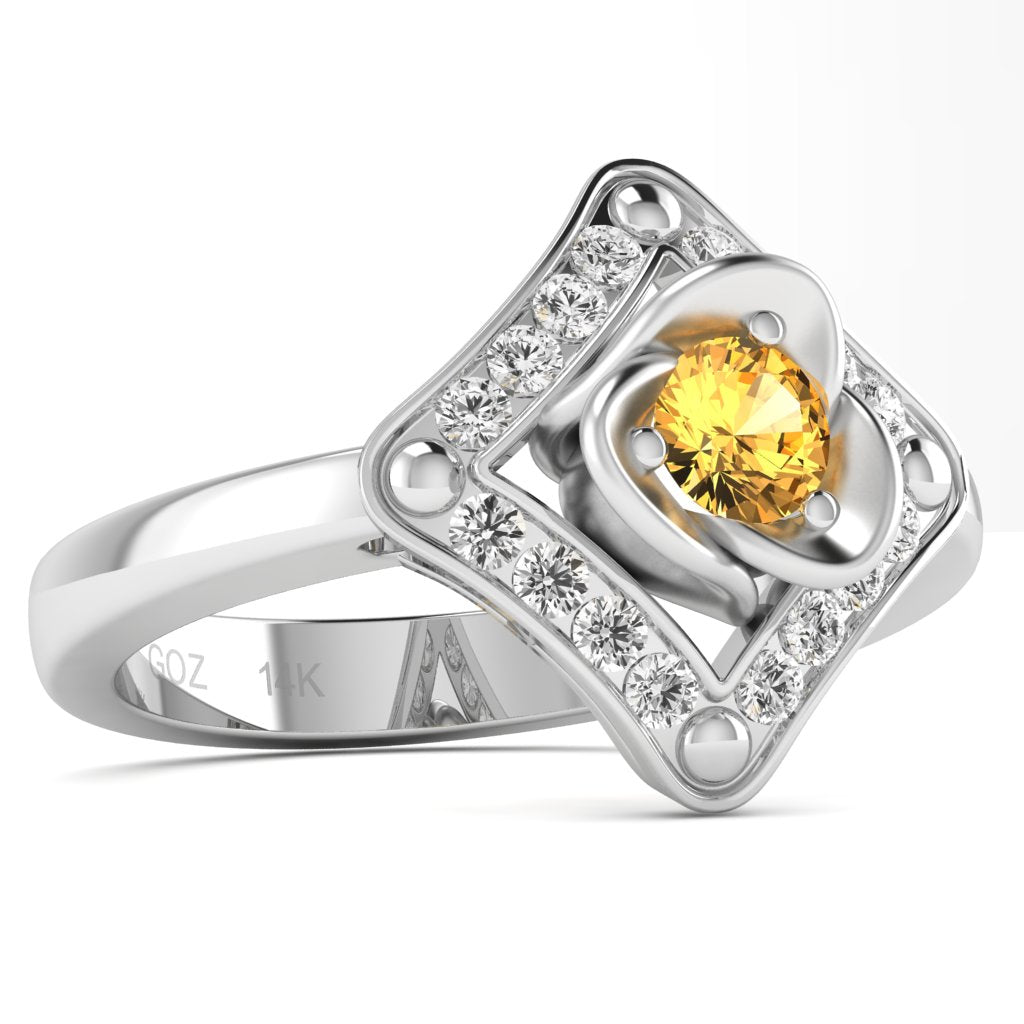 Rose Love Citrine Diamond Ring In 14k White Gold
