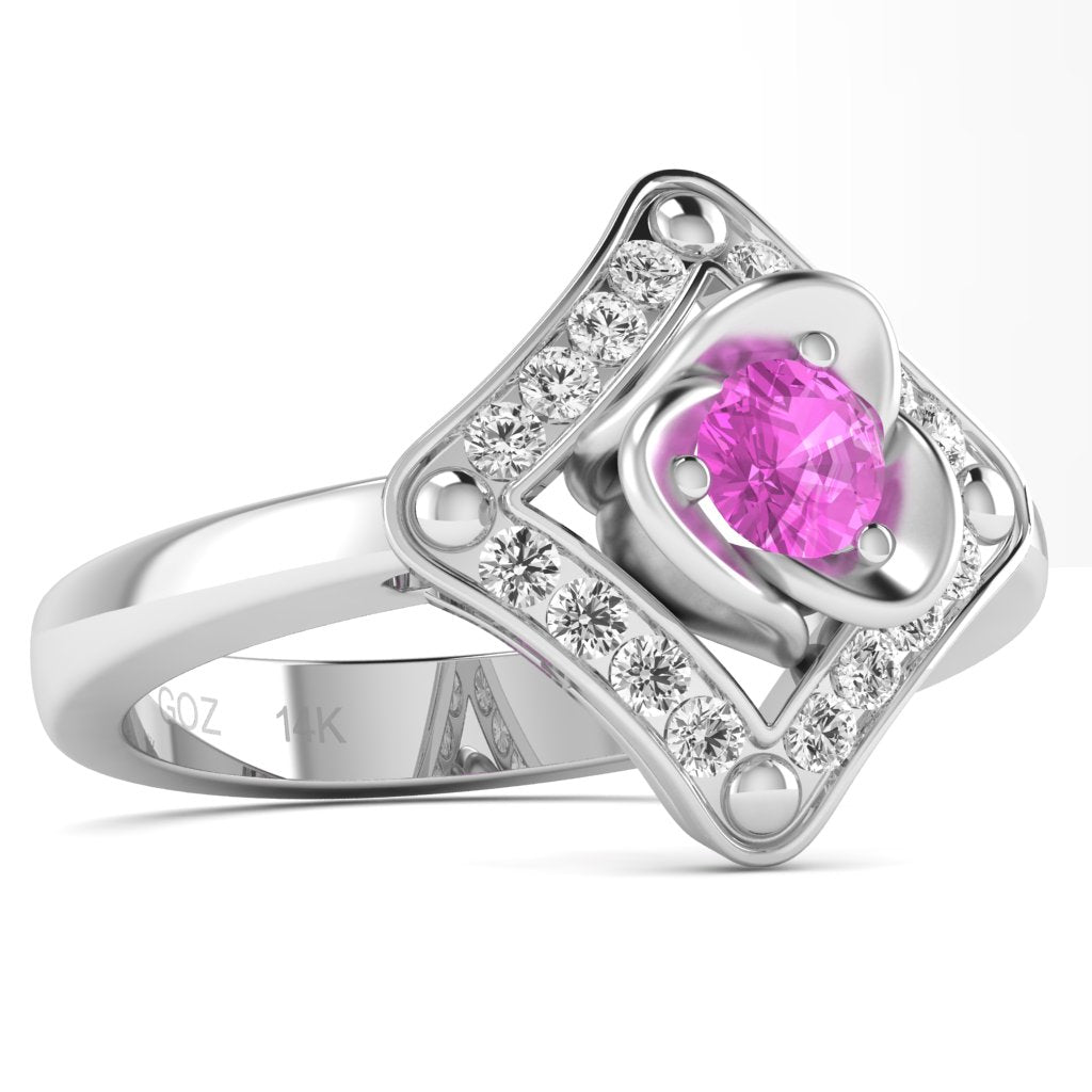 Rose Love Lab-Created Pink Sapphire Diamond Ring In 14k White Gold