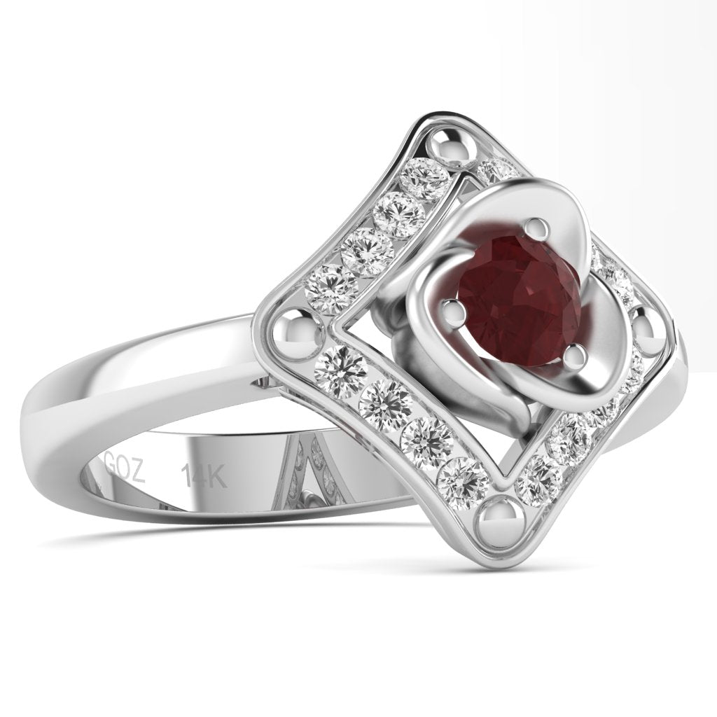 Rose Love Ruby Diamond Ring In 14k White Gold