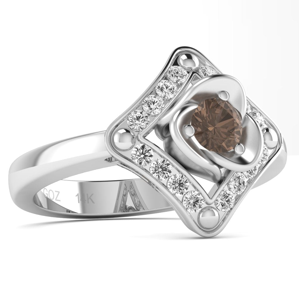 Rose Love Smoky Quartz Diamond Ring In 14k White Gold