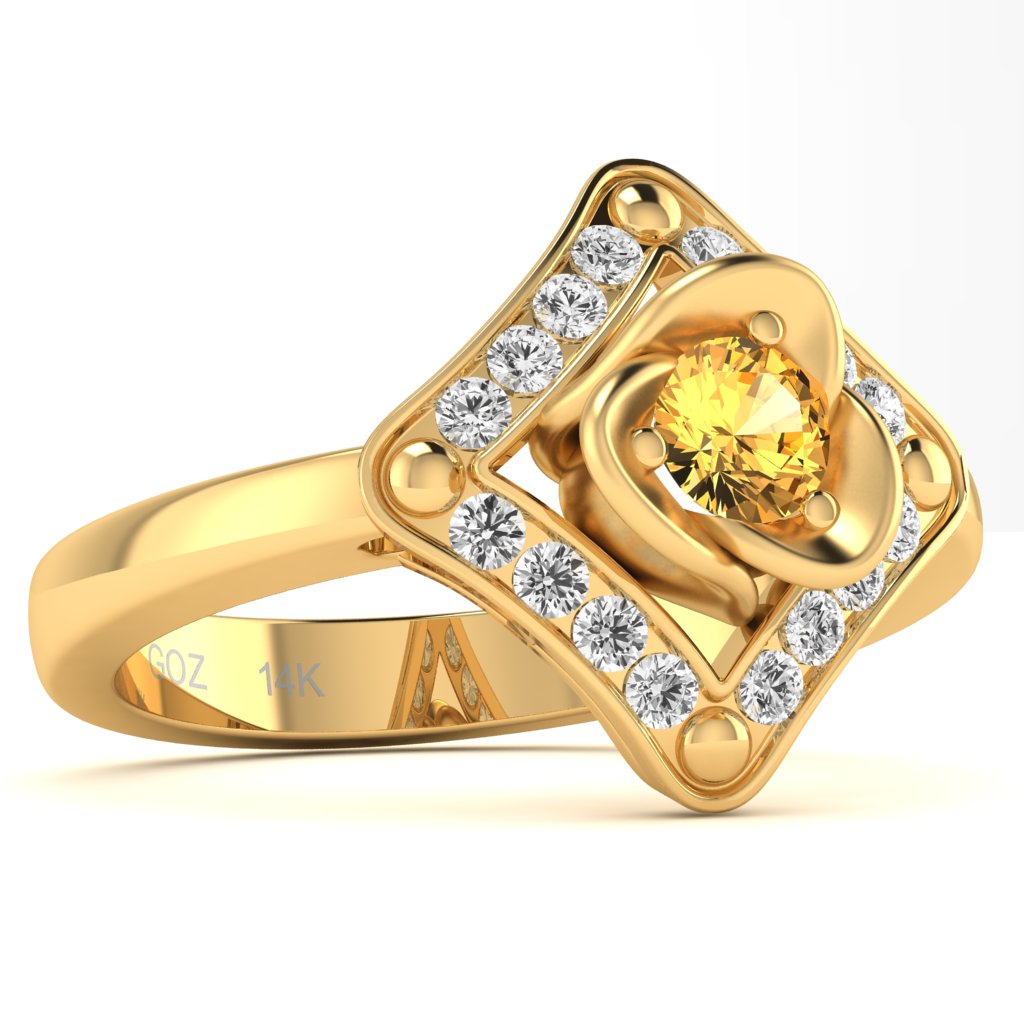 Rose Love Citrine Diamond Ring In 14k Yellow Gold