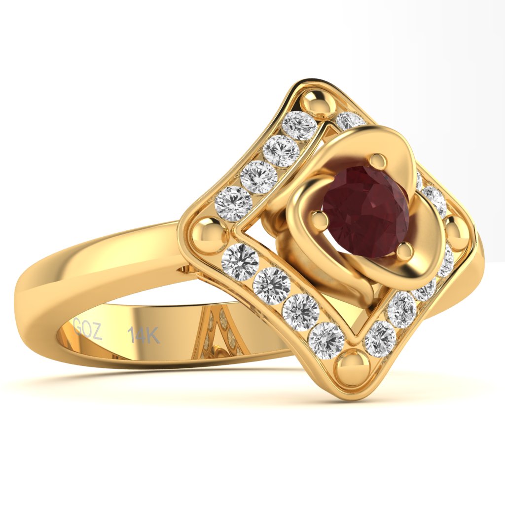 Rose Love Ruby Diamond Ring In 14k Yellow Gold