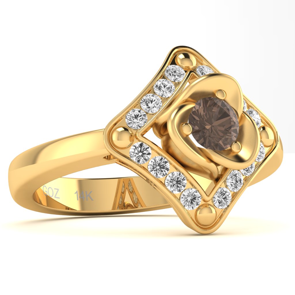 Rose Love Smoky Quartz Diamond Ring In 14k Yellow Gold