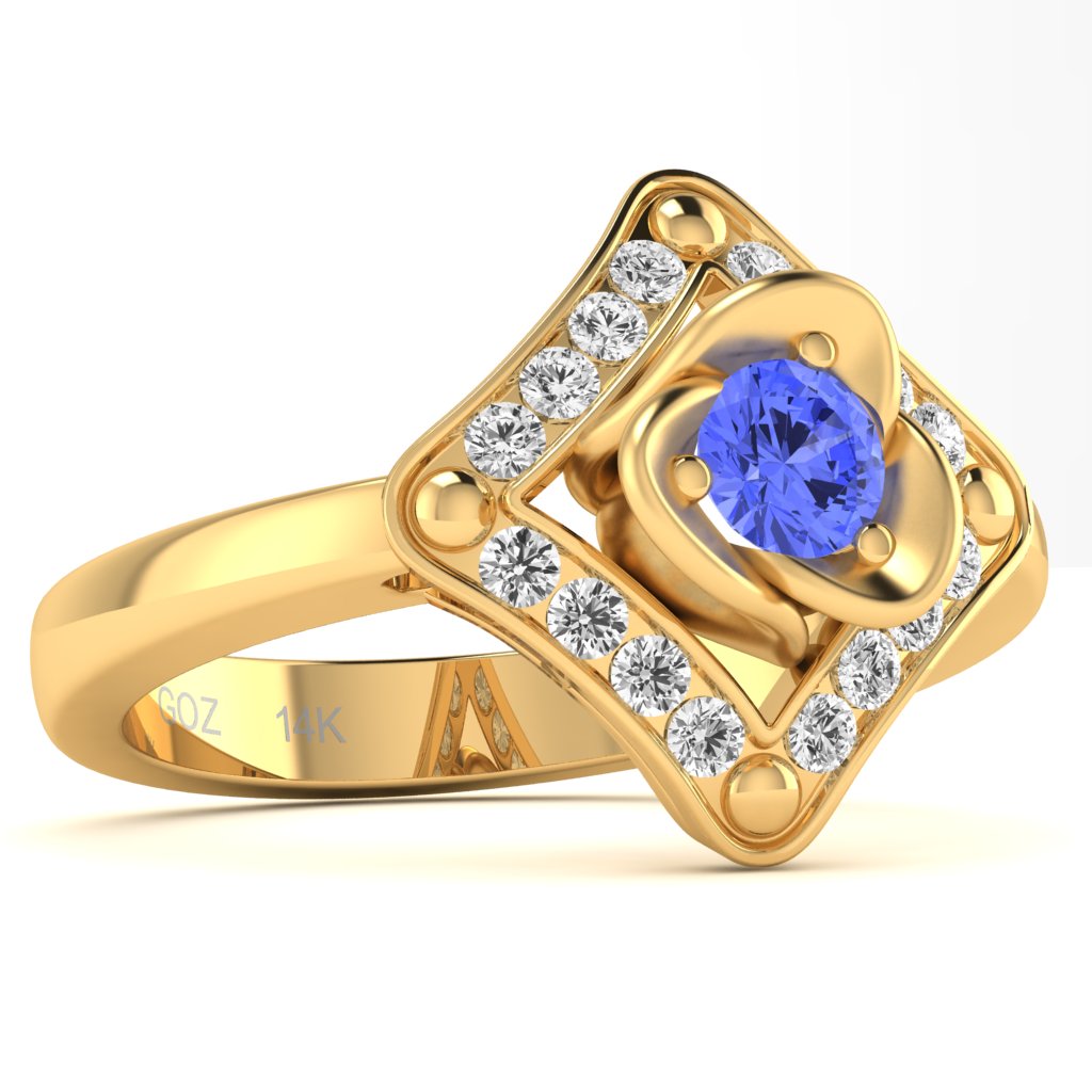 Rose Love Tanzanite Diamond Ring In 14k Yellow Gold
