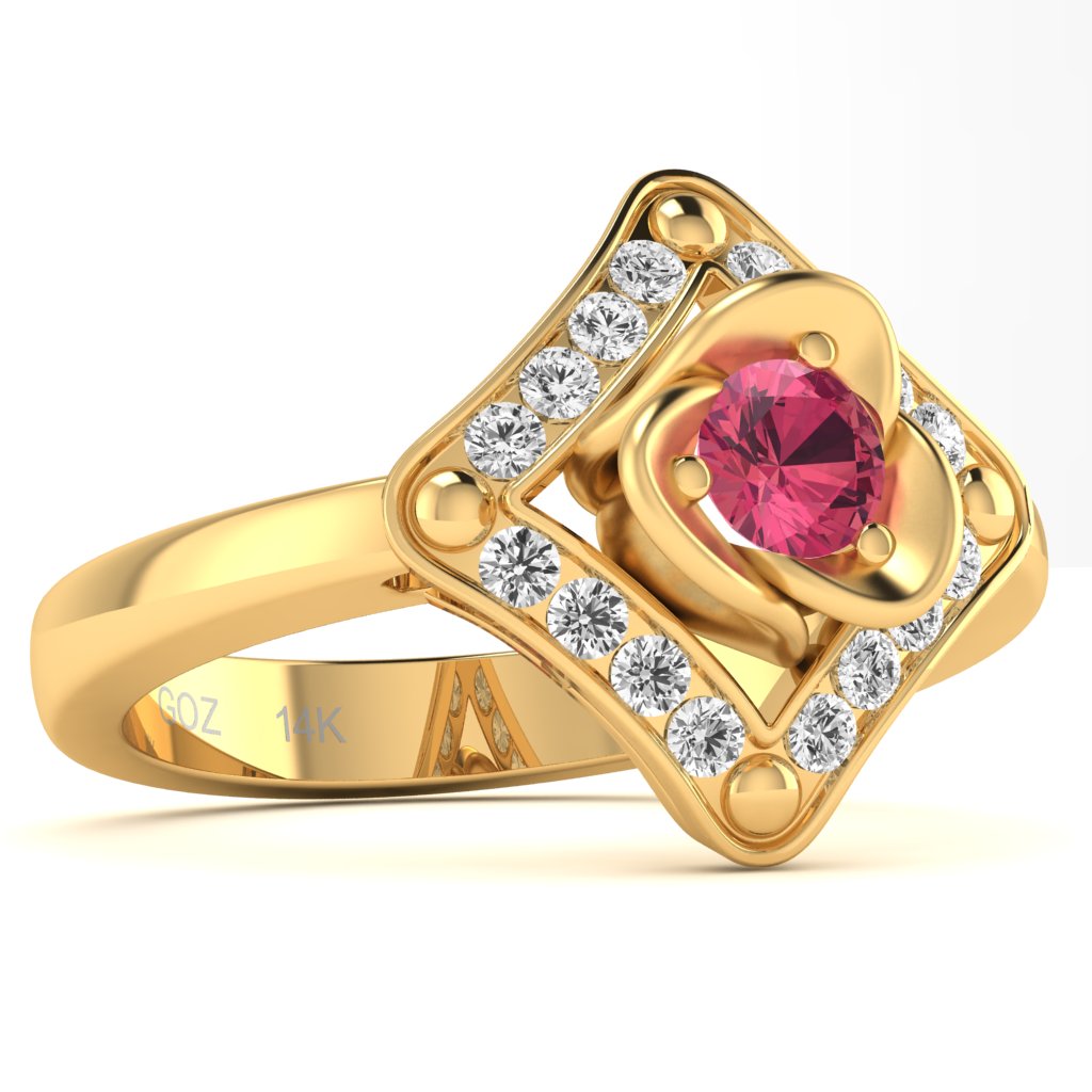 Rose Love Pink Tourmaline Diamond Ring In 14k Yellow Gold