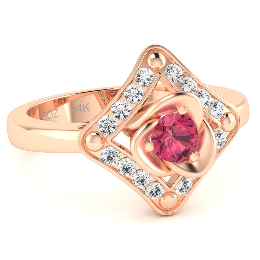 Rose Love Pink Tourmaline Diamond Ring In 14k Rose Gold