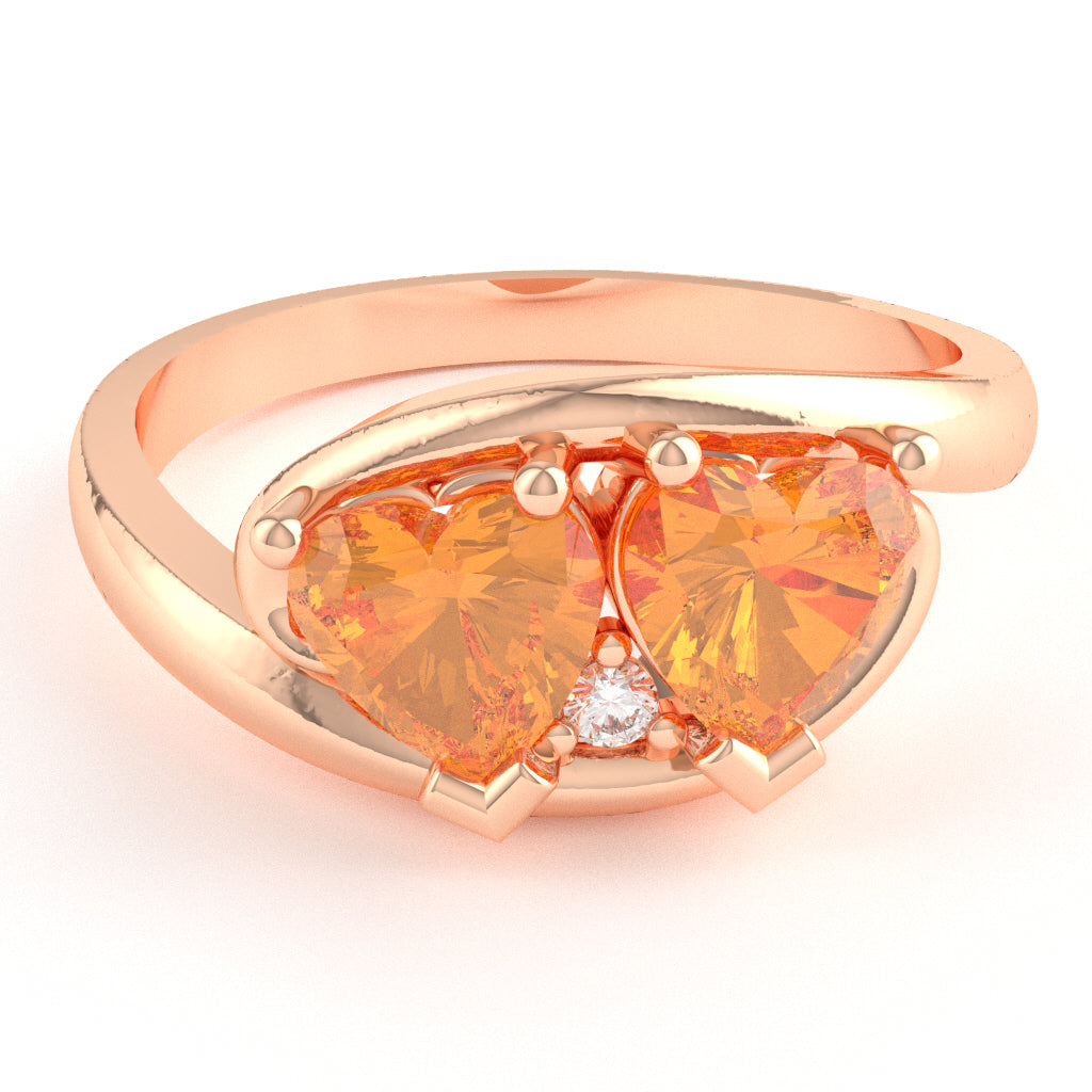 2 Hearts In Love Citrine Diamond Promise Ring In 14k Rose Gold