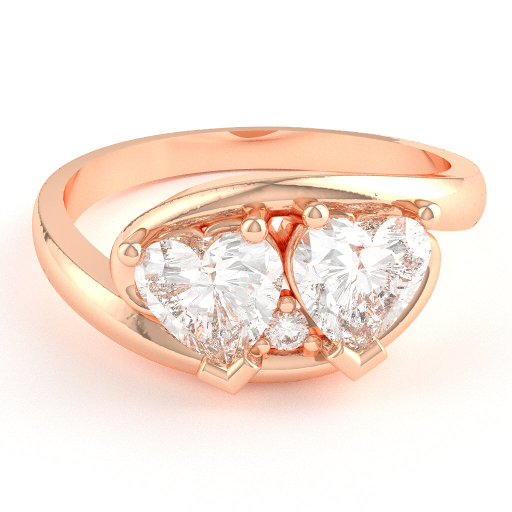2 Hearts In Love White Topaz Diamond Promise Ring In 14k Rose Gold