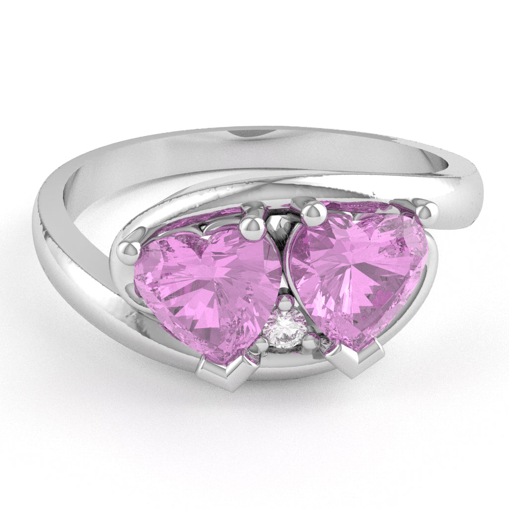 2 Hearts In Love Lab-Created Pink Sapphire Diamond Promise Ring In 14k White Gold