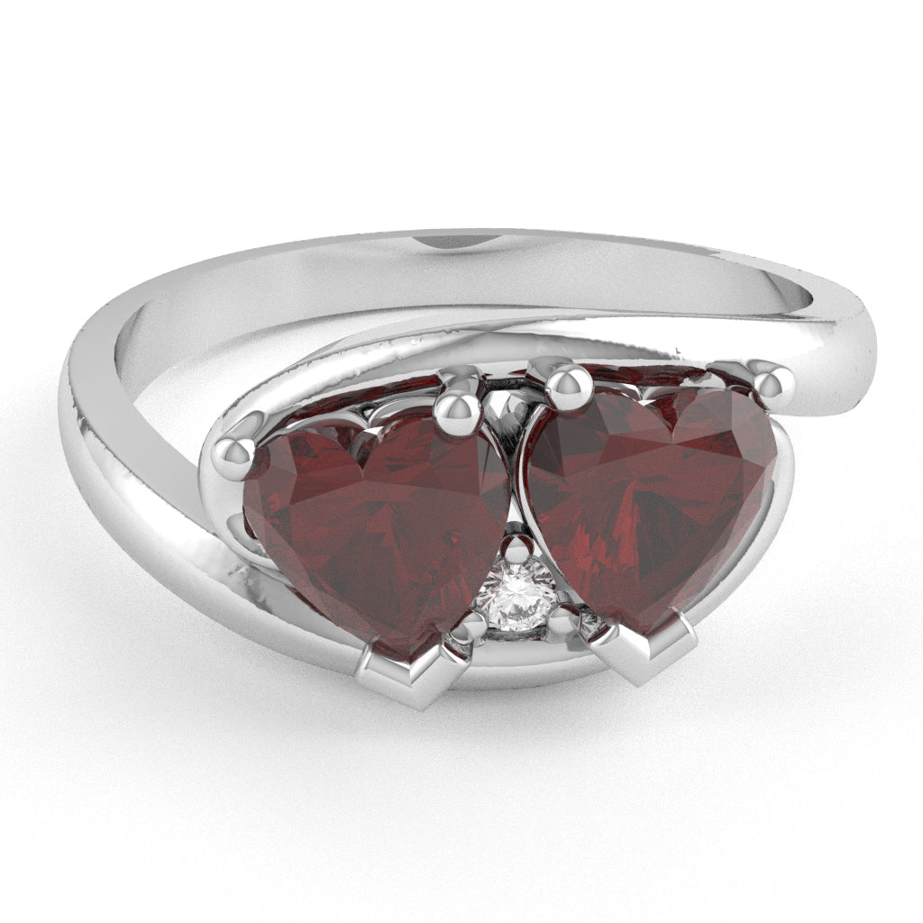 2 Hearts In Love Lab-Created Ruby Diamond Promise Ring In 14k White Gold