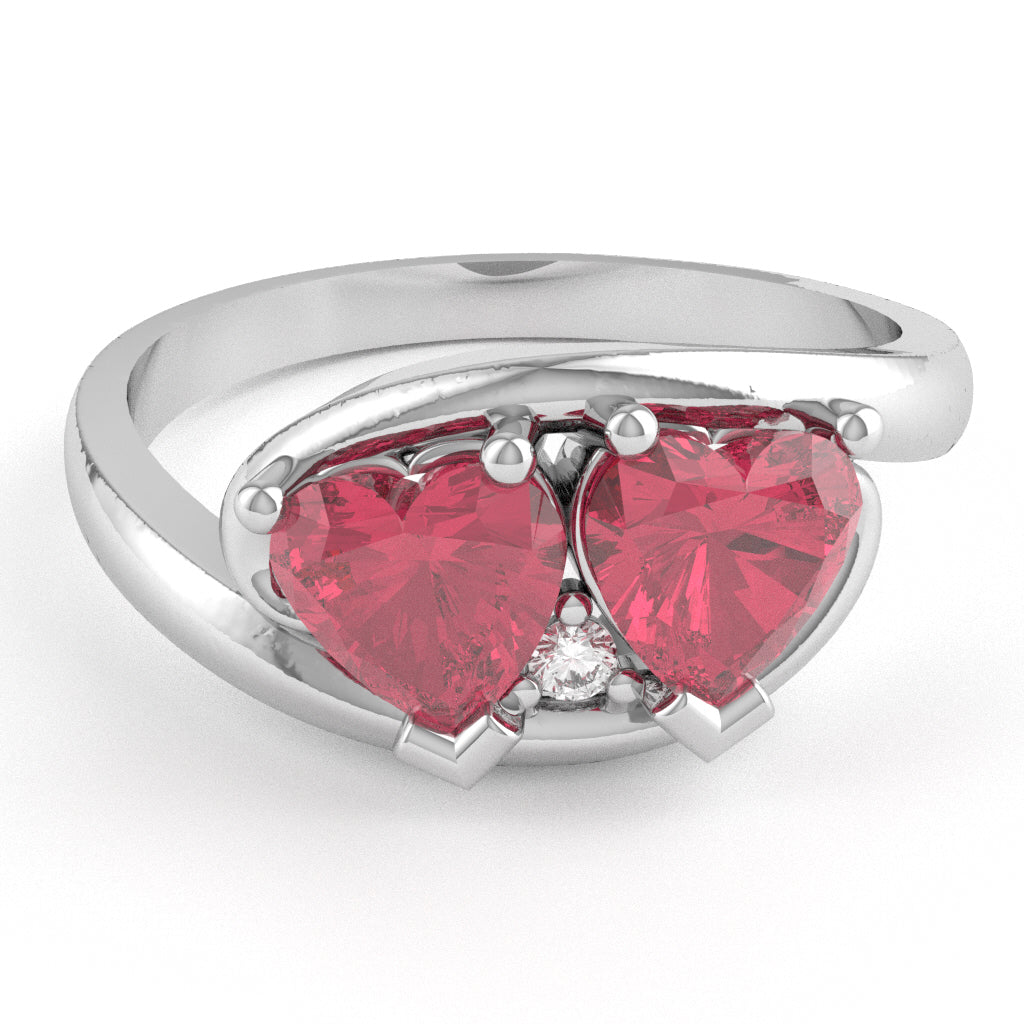 2 Hearts In Love Pink Tourmaline Diamond Promise Ring In 14k White Gold