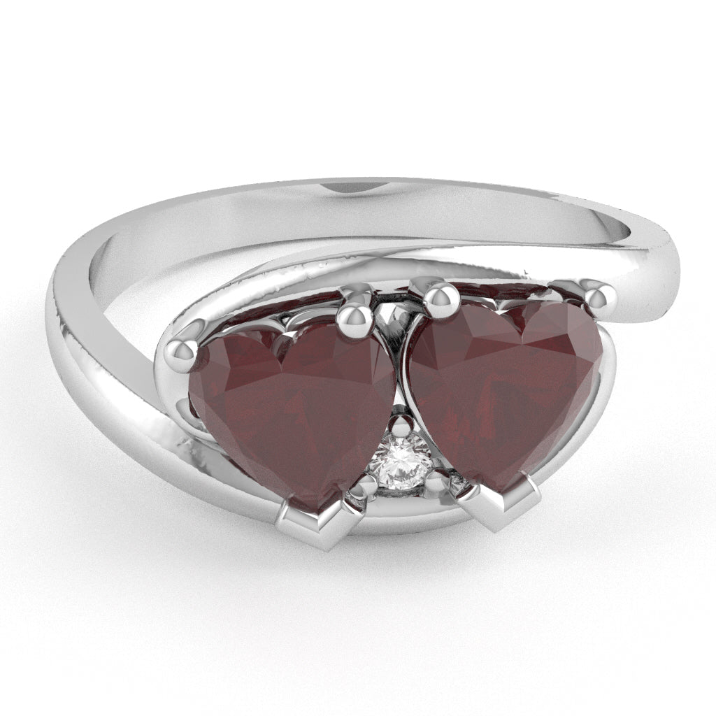 2 Hearts In Love Ruby Diamond Promise Ring In 14k White Gold