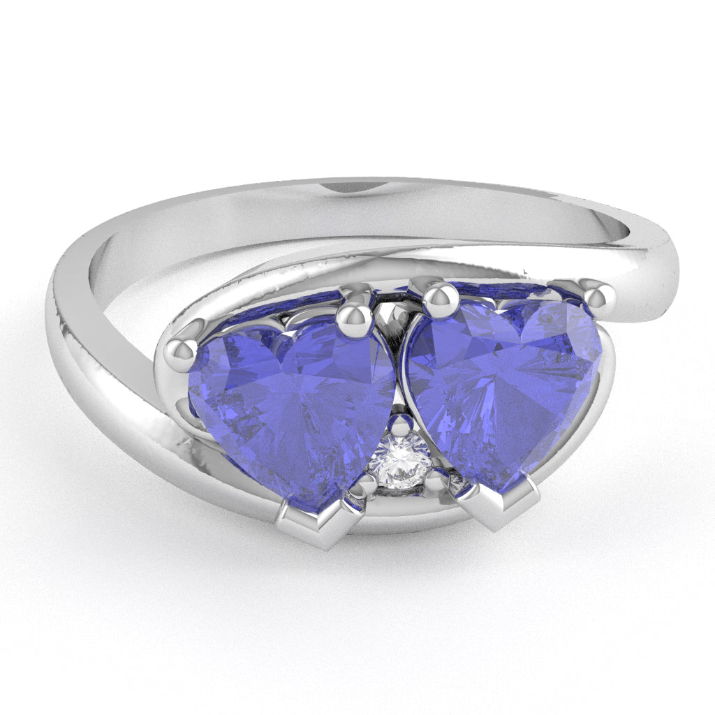 2 Hearts In Love Tanzanite Diamond Promise Ring In 14k White Gold