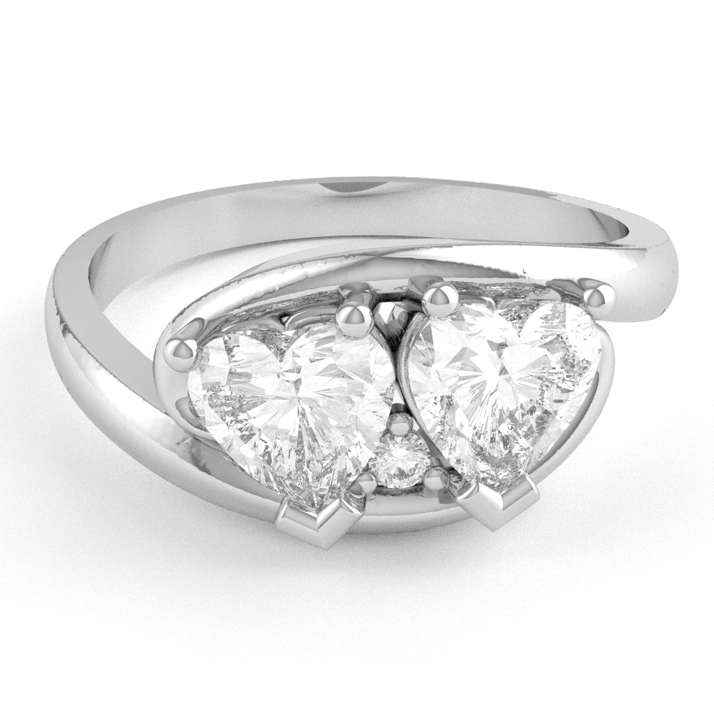2 Hearts In Love White Topaz Diamond Promise Ring In 14k White Gold
