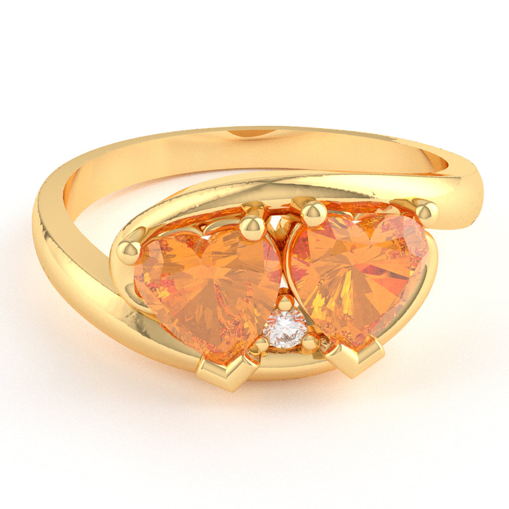 2 Hearts In Love Citrine Diamond Promise Ring In 14k Yellow Gold