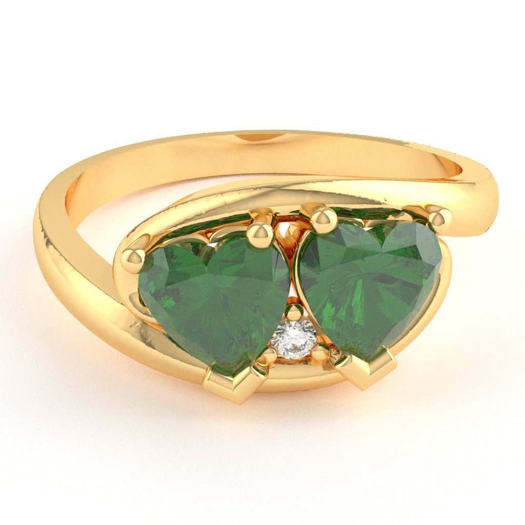 2 Hearts In Love Lab-Created Emerald Diamond Promise Ring In 14k Yellow Gold