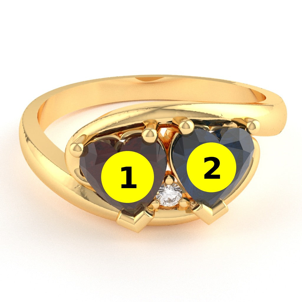 Customizable Gemstone Diamond 2 Hearts In Love Promise Ring In 14k Yellow Gold