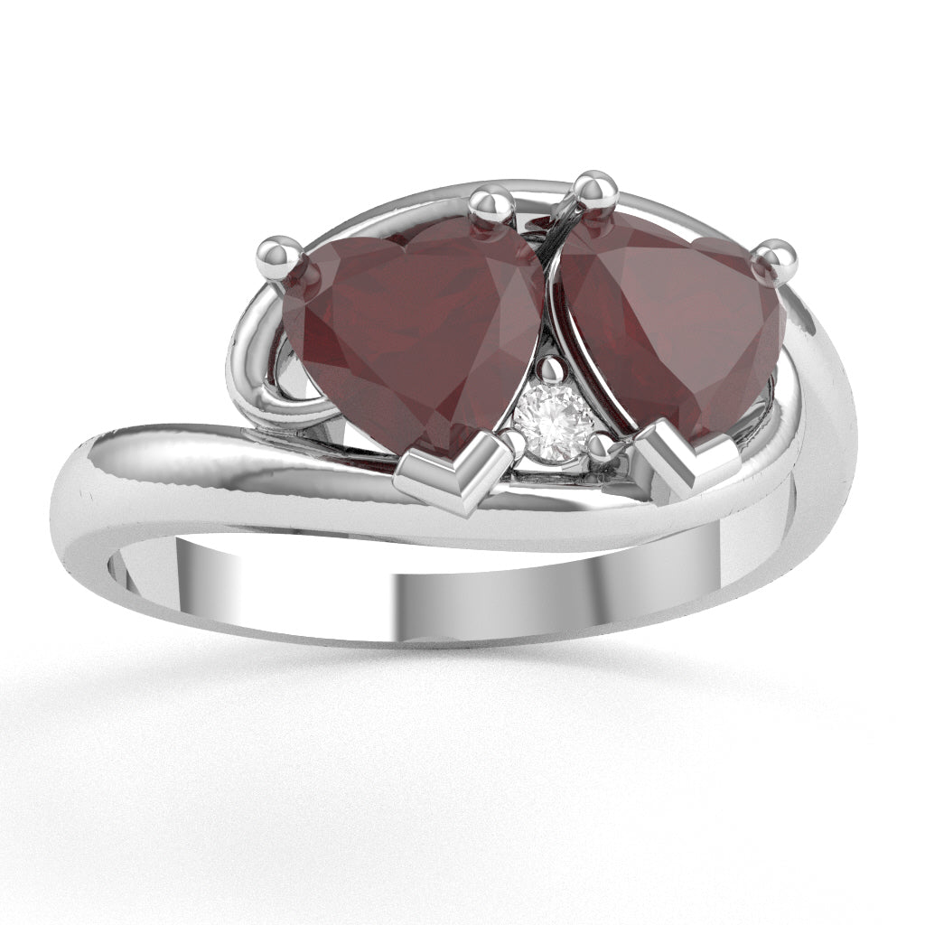 2 Hearts In Love Ruby Diamond Promise Ring In 10k White Gold