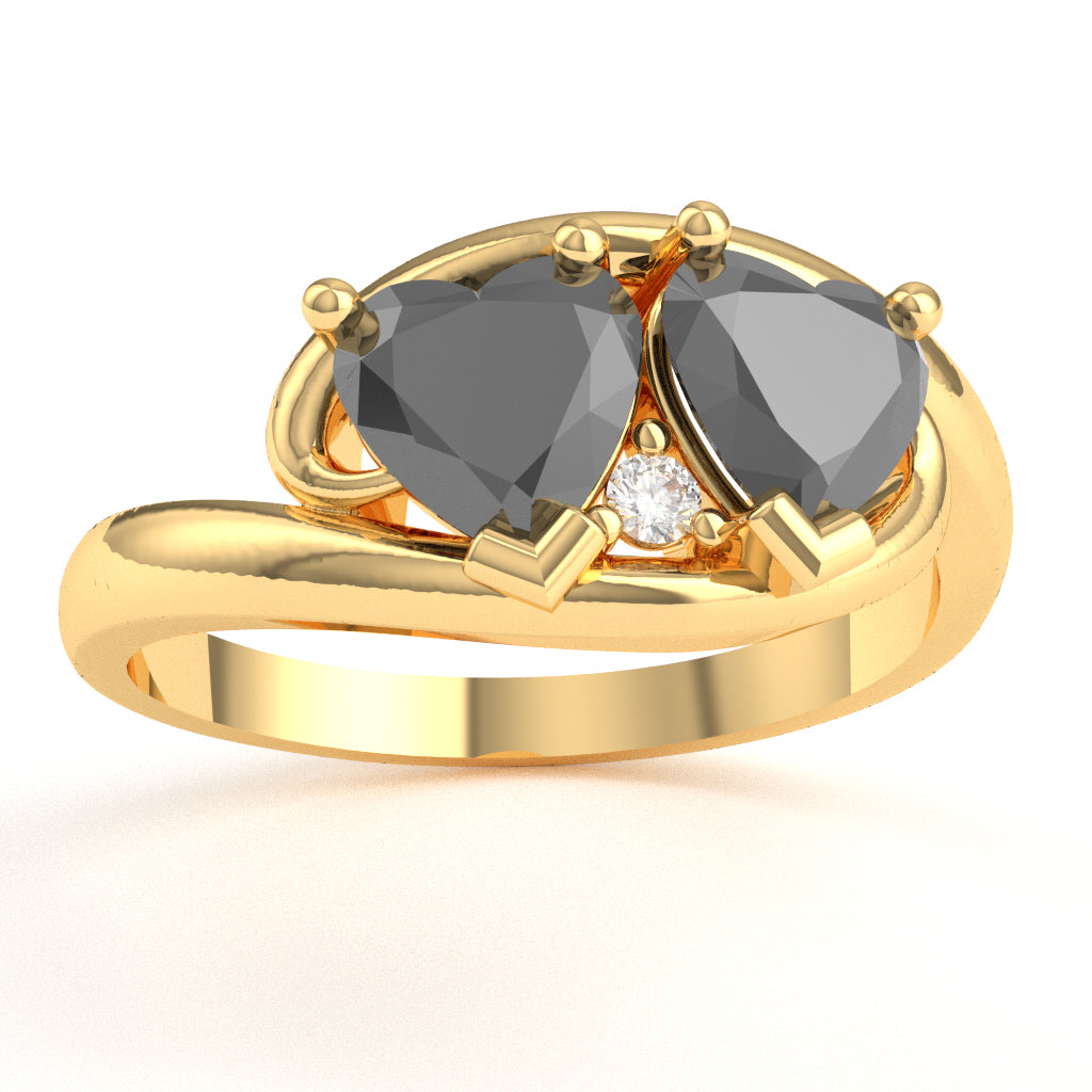 2 Hearts In Love Black Onyx Diamond Promise Ring In 10k Yellow Gold