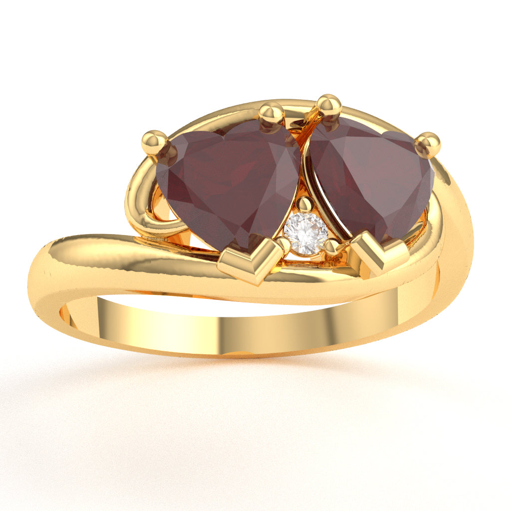 2 Hearts In Love Ruby Diamond Promise Ring In 10k Yellow Gold