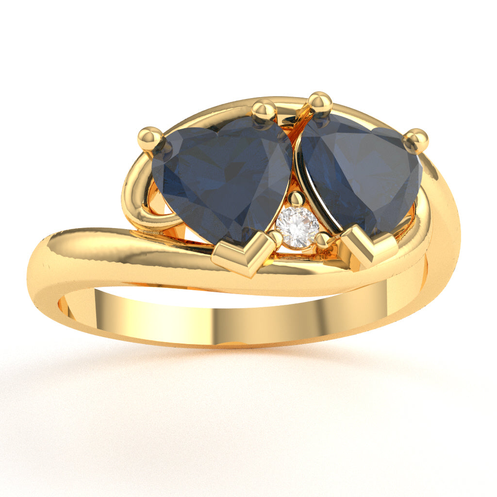 2 Hearts In Love Sapphire Diamond Promise Ring In 10k Yellow Gold