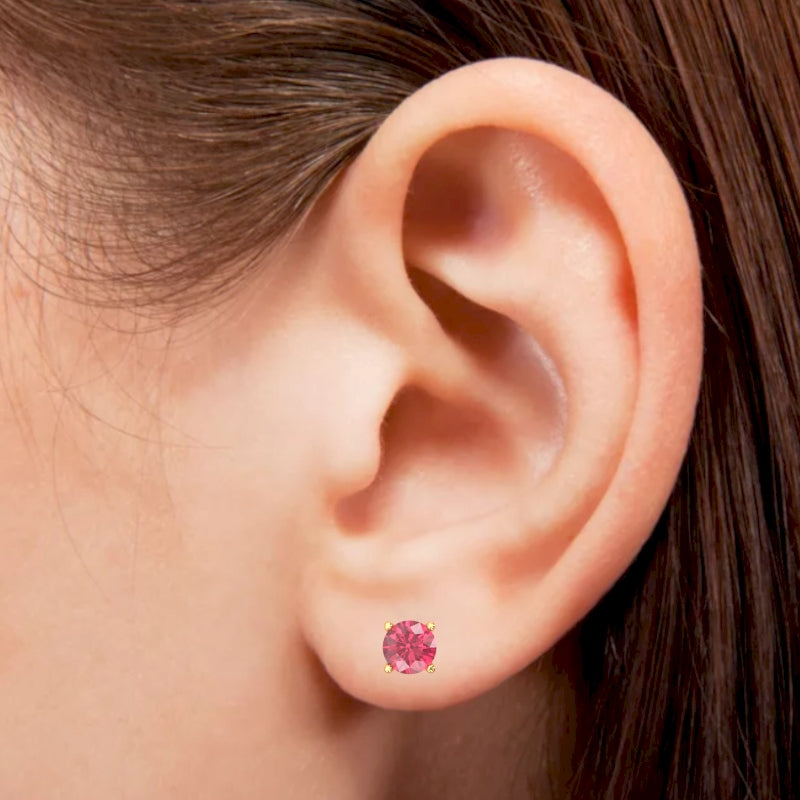 Pink Tourmaline 5mm Round Stud Earrings in 10k Yellow Gold