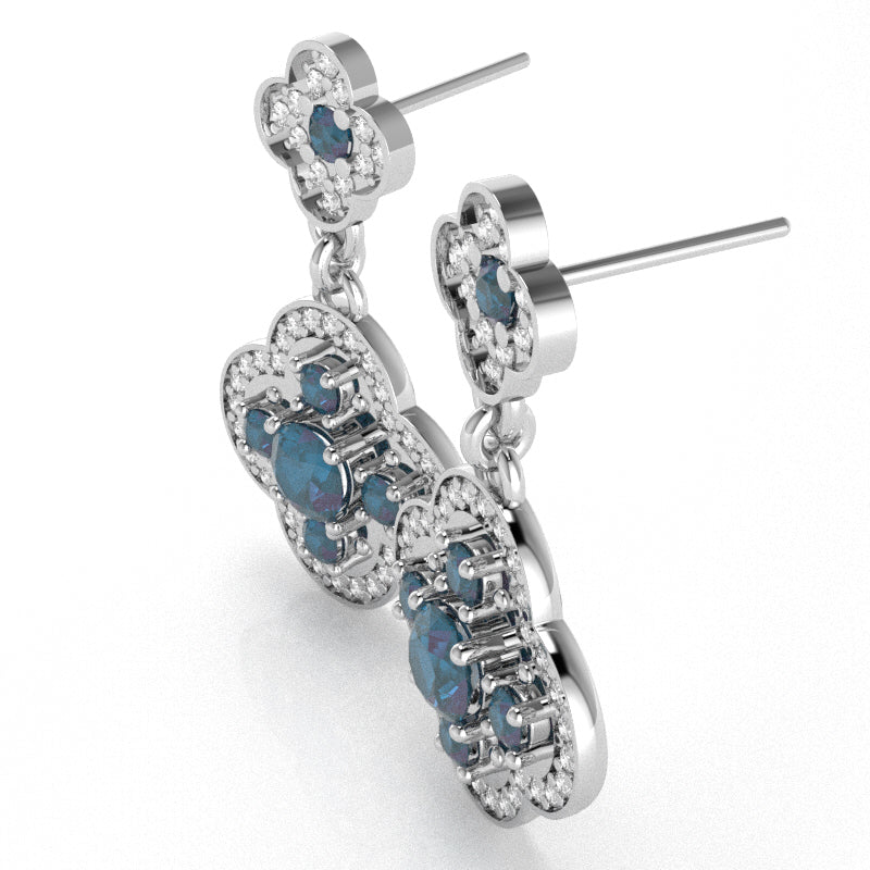 Shamrock Clover Flower Leaf Lab-Created Alexandrite Diamond Earrings In 10k White Gold